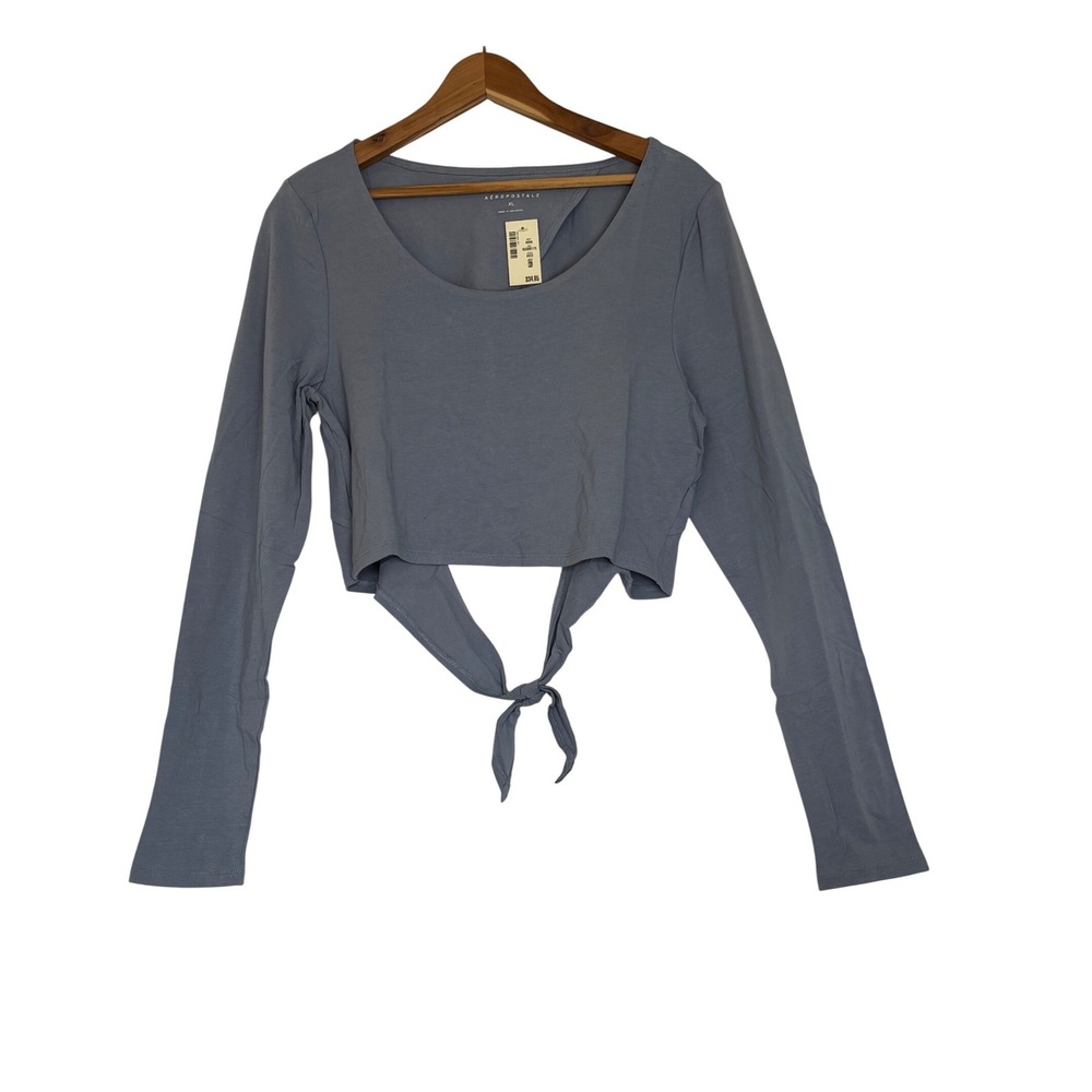 Aeropostale Womens XL Blue Long Sleeve Open Back Tie Crop Top‎ NWT